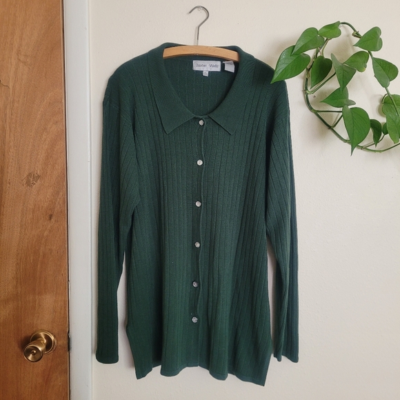 Baxter & Wells | Dark Green Button-Up Acrylic Sweater - Picture 1 of 10